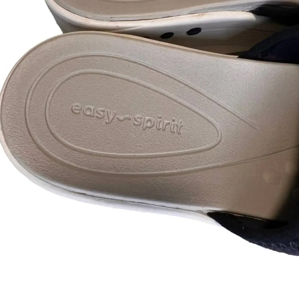 Easy Spirit peep-toe Wedge Sandal, Slip on, Navy Blue Fabric, Women's 8.5m